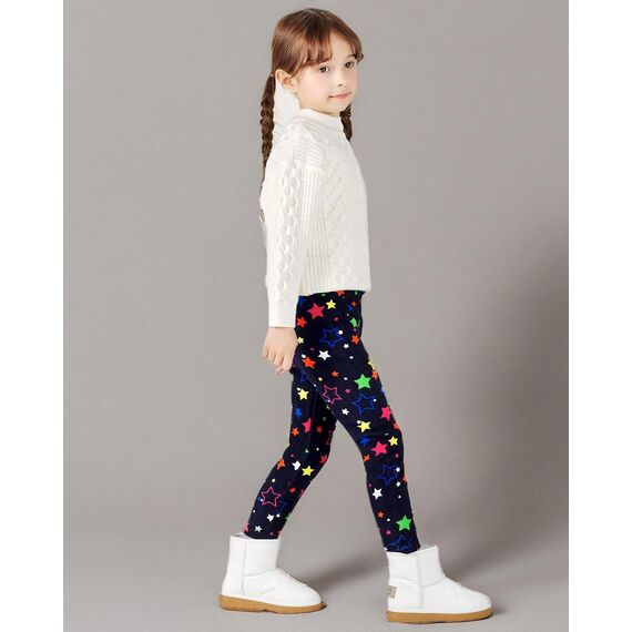 Adorel Mädchen Winter Leggings Gefüttert Warm Bunt Dicke Thermohosen 2er-Pack Bunte Punkte & Bunte Sterne 104-110 (Herstellergröße 110)