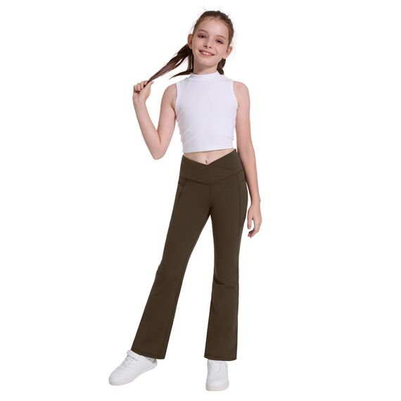 Desol Thermo Kreuzdesign Schlaghose Mädchen mit Taschen Thermo Leggings Mädchen für Sport und Yoga Sporthose Ideale Gymnastikhose und Jogginghose