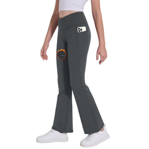 Desol Thermo Kreuzdesign Schlaghose Mädchen mit Taschen Thermohose Kinder für Sport und Yoga Sportleggings Mädchen Lang Ideale Gymnastikhose und Jogginghose