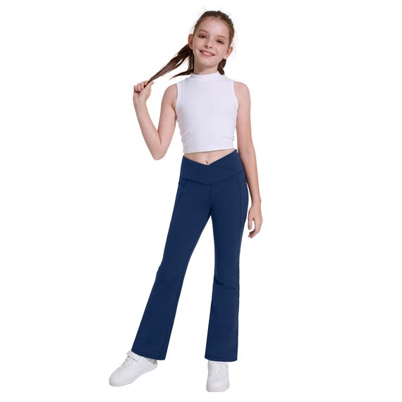 Desol Thermo Kreuzdesign Schlaghose Mädchen mit Taschen für Teenager Thermoleggings Kinder Jogginghose Mädchen für Sport und Yoga Sporthose Ideale Gymnastikhose und Jogginghose