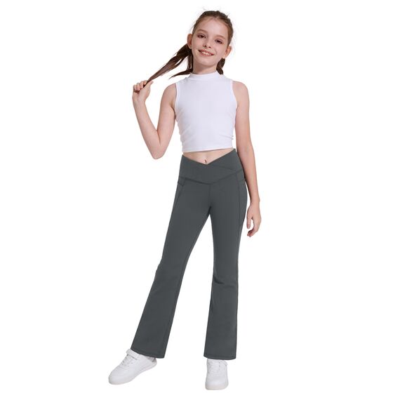 Desol Thermo Kreuzdesign Schlaghose Mädchen mit Taschen Thermohose Kinder für Sport und Yoga Sportleggings Mädchen Lang Ideale Gymnastikhose und Jogginghose