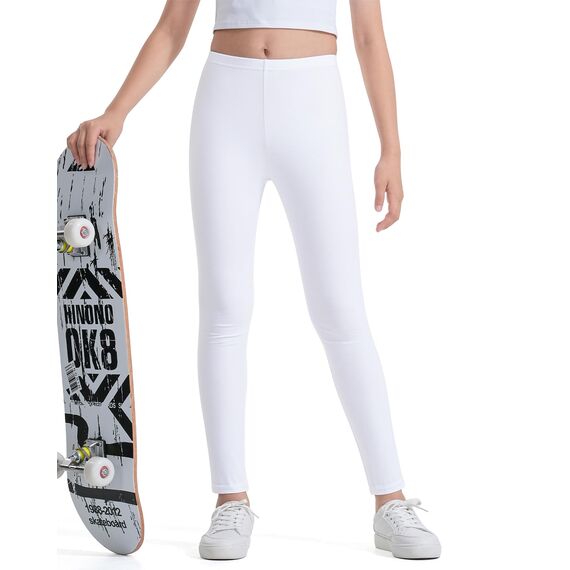 Auranso Leggings Mädchen Sport Baumwolle Kinder Hosen Lange Blickdicht 104-110 Weiß