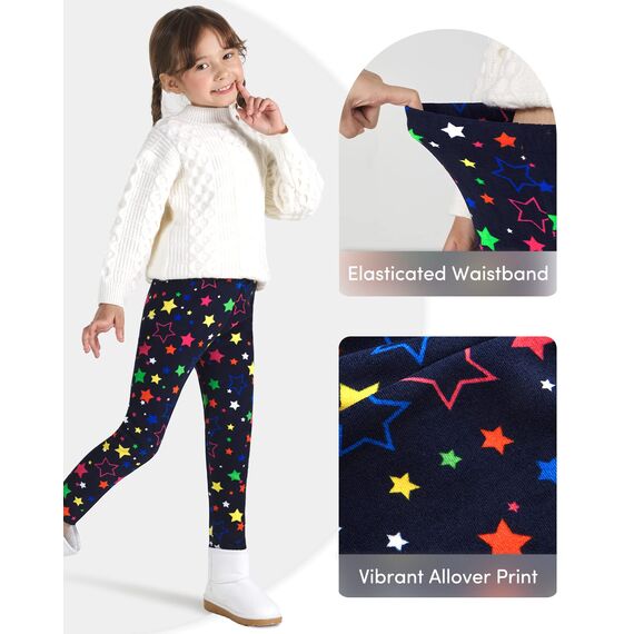 Adorel Mädchen Winter Leggings Gefüttert Warm Bunt Dicke Thermohosen 2er-Pack Bunte Punkte & Bunte Sterne 152-158 (Herstellergröße 160)