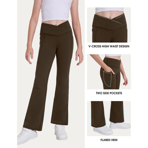 Desol Thermo Kreuzdesign Schlaghose Mädchen mit Taschen Thermohose Kinder für Sport und Yoga Sportleggings Mädchen Lang Ideale Gymnastikhose und Jogginghose