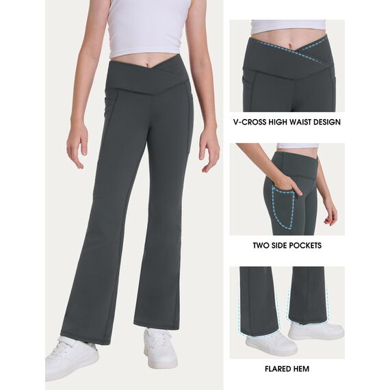 Desol Thermo Kreuzdesign Schlaghose Mädchen mit Taschen Thermohose Kinder für Sport und Yoga Sportleggings Mädchen Lang Ideale Gymnastikhose und Jogginghose