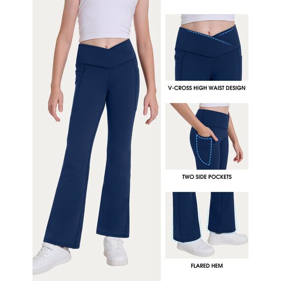 Desol Thermo Kreuzdesign Schlaghose Mädchen mit Taschen Thermoleggings Mädchen für Sport und Yoga Sporthose Ideale Gymnastikhose und Jogginghose