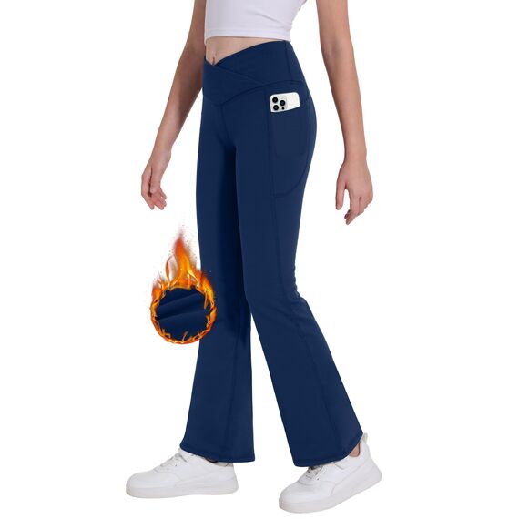 Desol Thermo Kreuzdesign Schlaghose Mädchen mit Taschen für Teenager Thermoleggings Kinder Jogginghose Mädchen für Sport und Yoga Sporthose Ideale Gymnastikhose und Jogginghose