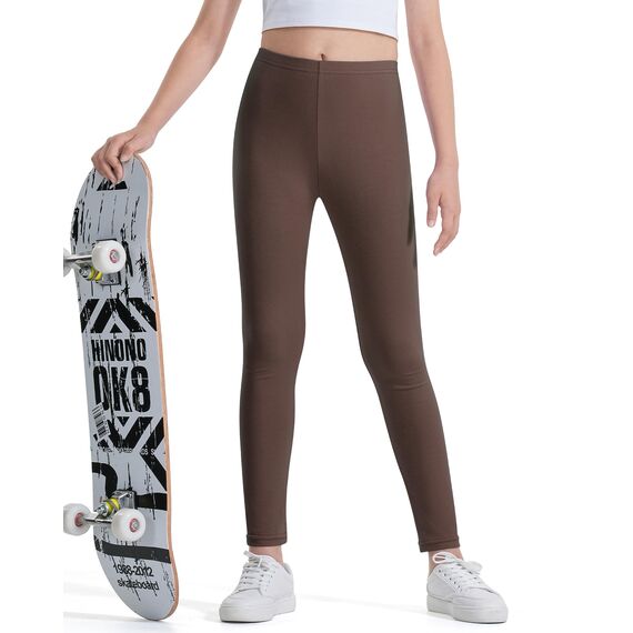Auranso Leggings Mädchen Sport Baumwolle Kinder Hosen Lange Blickdicht 104-110 Braun