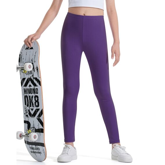 Auranso Leggings Mädchen Sport Baumwolle Kinder Hosen Lange Blickdicht 152-158 Lila