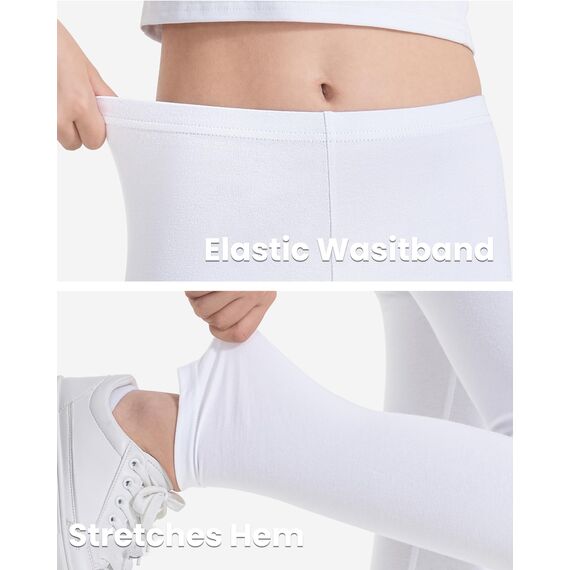 Auranso Leggings Mädchen Sport Baumwolle Kinder Hosen Lange Blickdicht 140-146 Weiß
