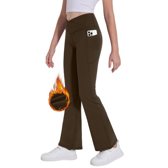 Desol Thermo Kreuzdesign Schlaghose Mädchen mit Taschen für Teenager Thermoleggings Kinder Jogginghose Mädchen für Sport und Yoga Sporthose Ideale Gymnastikhose und Jogginghose