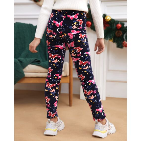 Adorel Mädchen Winter Leggings Gefüttert Warm Bunt Dicke Thermohosen 2er-Pack Schwarz Schleife & Dunkelblau Schmetterling 134-140 (Herstellergröße 140)