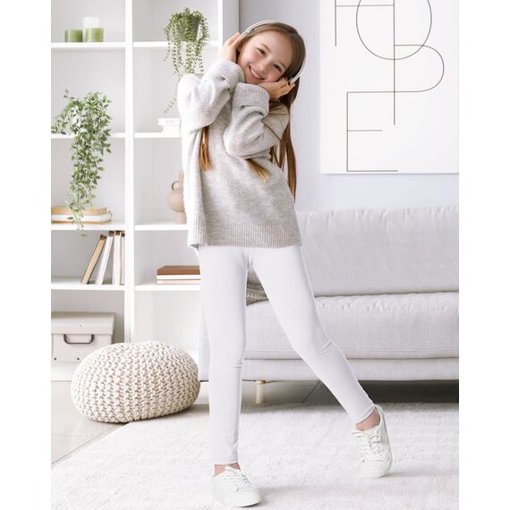 Auranso Leggings Mädchen Sport Baumwolle Kinder Hosen Lange Blickdicht 104-110 Weiß