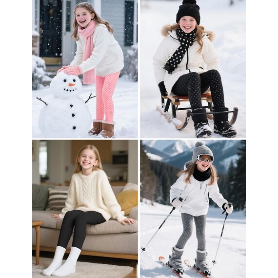 KEREDA Mädchen Leggings Thermo Gefüttert Warme Winter Dicke 2er-Pack,Schwarz Tupfen/Rosa Tupfen,EU 152-158,Manufacturer 170