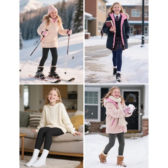 KEREDA Mädchen Leggings Thermo Gefüttert Warme Winter Dicke 2er-Pack,Schwarz/Dunkelgrau,EU 146-152,Manufacturer 160