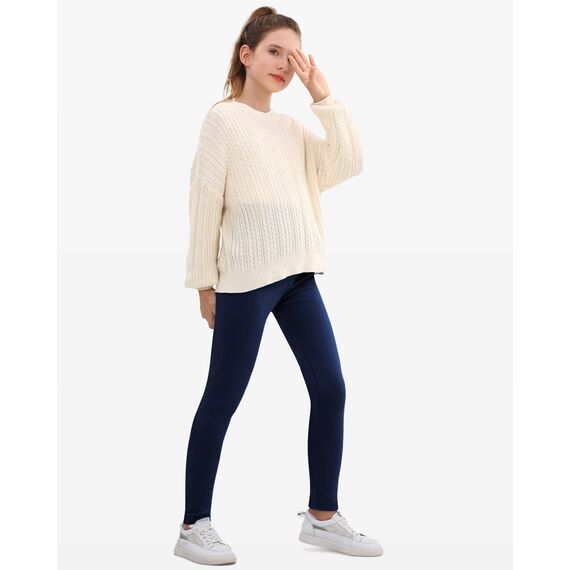 Domee Mädchen Thermo Leggings Gefütterte Hose Winter Warme Baumwolle 2er-Pack Schwarz Und Marineblau 146-152 (Herstellergröße 160)