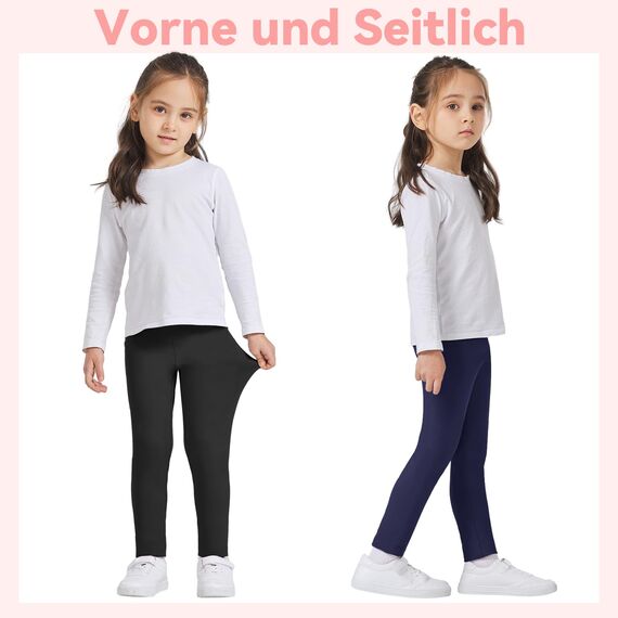 AMIYOYO 2er Pack Mädchen Leggings High Waist Lang Sportsleggins Weiche Sport Leggings Elastisch Fitness Hose Bequem Tanzhose Basic für Kinder