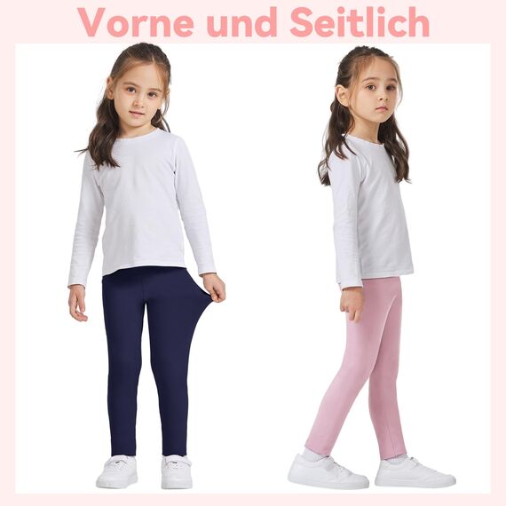 AMIYOYO 2er Pack Mädchen Leggings High Waist Lang Sportsleggins Weiche Sport Leggings Elastisch Fitness Hose Bequem Tanzhose Basic für Kinder