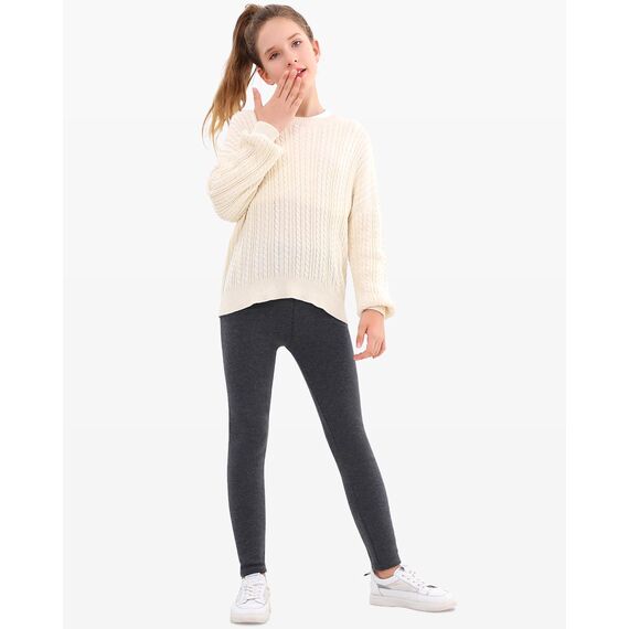 Domee Mädchen Thermo Leggings Gefütterte Hose Winter Warme Baumwolle 2er-Pack Schwarz Dunkelgrau 152-158 (Herstellergröße 170)