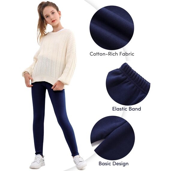 Domee Mädchen Thermo Leggings Gefütterte Hose Winter Warme Baumwolle 2er-Pack Schwarz Und Marineblau 146-152 (Herstellergröße 160)