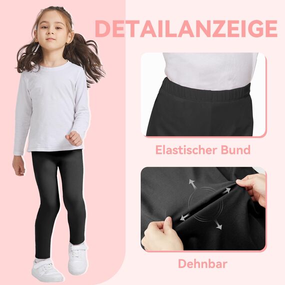 AMIYOYO 2er Pack Mädchen Leggings High Waist Lang Sportsleggins Weiche Sport Leggings Elastisch Fitness Hose Bequem Tanzhose Basic für Kinder