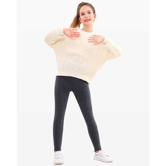 Domee Mädchen Thermo Leggings Gefütterte Hose Winter Warme Baumwolle 2er-Pack Schwarz Dunkelgrau 152-158 (Herstellergröße 170)