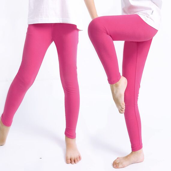 KEREDA 3er-Pack Leggings Mädchen Sporthose Kinder Baumwolle Sport Hose Teenager Turnhose Lang Rosarot/Rosa/Dunkelviolett 140-146