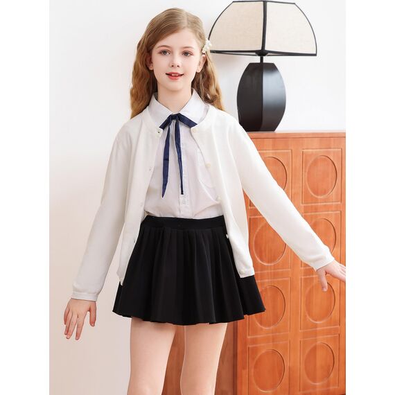 Soudittur Strickjacke Mädchen Basic Kinder Cardigan Lange Ärmel Baumwollstrickpullover Schuluniform mit Knöpfen 140 (DE/NL/SE/PL, Alter, 8 Jahre, 9 Jahre, Regular, Weiß)