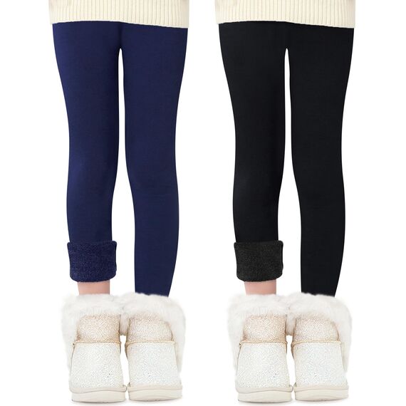 Domee Mädchen Thermo Leggings Gefütterte Hose Winter Warme Baumwolle 2er-Pack Schwarz Und Marineblau 146-152 (Herstellergröße 160)