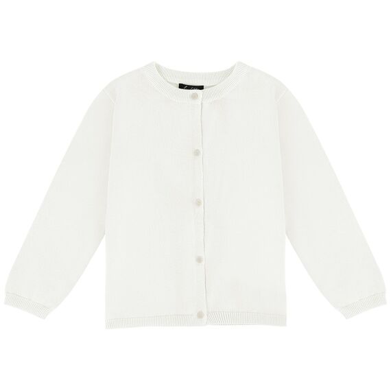 Soudittur Strickjacke Mädchen Basic Kinder Cardigan Lange Ärmel Baumwollstrickpullover Schuluniform mit Knöpfen 140 (DE/NL/SE/PL, Alter, 8 Jahre, 9 Jahre, Regular, Weiß)