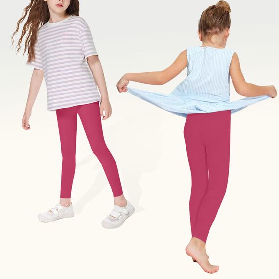 Uizuooy Kinder Leggings Mädchen Baumwolle Sportleggings Komfortable Tanzhose Elastisch Fitness Hose Basic für Kinder1er-Pack 2708-RO-164