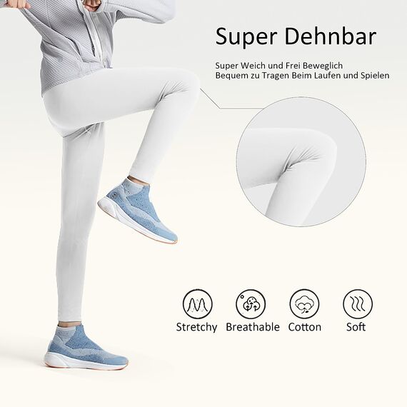 Uizuooy Kinder Leggings Baumwolle Sport Leggings Komfortable Tanzhose Elastisch Fitness Hose Basic für Kinder 1er-Pack 2708-WH-122