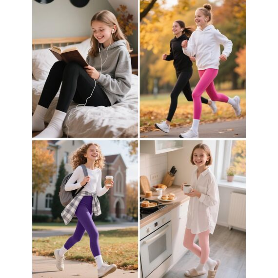 KEREDA 3er-Pack Leggings Mädchen Sporthose Kinder Baumwolle Sport Hose Teenager Turnhose Lang Rosarot/Rosa/Dunkelviolett 140-146