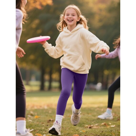 KEREDA 3er-Pack Leggings Mädchen Sporthose Kinder Baumwolle Sport Hose Teenager Turnhose Lang Rosarot/Rosa/Dunkelviolett 122-128