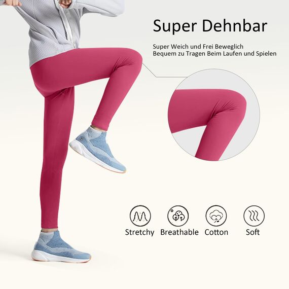 Uizuooy Kinder Leggings Mädchen Baumwolle Sportleggings Komfortable Tanzhose Elastisch Fitness Hose Basic für Kinder1er-Pack 2708-RO-140
