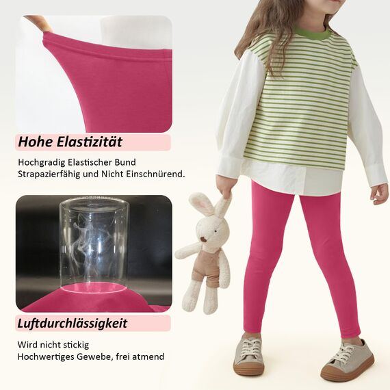 Uizuooy Kinder Leggings Mädchen Baumwolle Sportleggings Komfortable Tanzhose Elastisch Fitness Hose Basic für Kinder1er-Pack 2708-RO-158