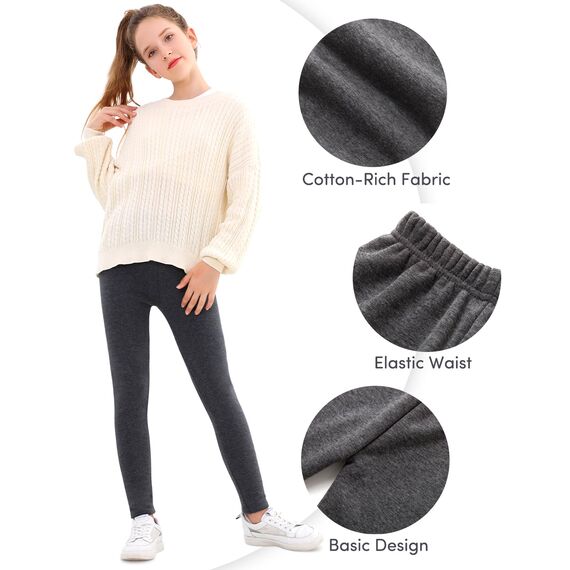 Domee Mädchen Thermo Leggings Gefütterte Hose Winter Warme Baumwolle 2er-Pack Schwarz Dunkelgrau 152-158 (Herstellergröße 170)