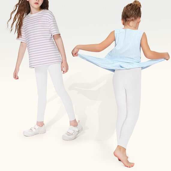 Uizuooy Kinder Leggings Mädchen Baumwolle Sportleggings Komfortable Tanzhose Elastisch Fitness Hose Basic für Kinder1er-Pack 2708-WH-110