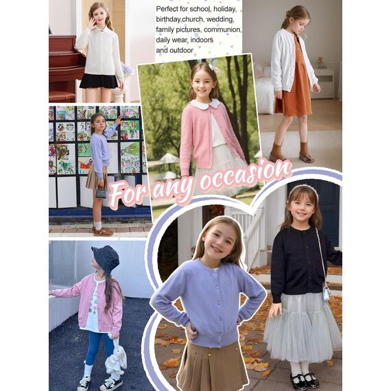 Soudittur Strickjacke Mädchen Basic Kinder Cardigan Lange Ärmel Baumwollstrickpullover Schuluniform mit Knöpfen 140 (DE/NL/SE/PL, Alter, 8 Jahre, 9 Jahre, Regular, Weiß)