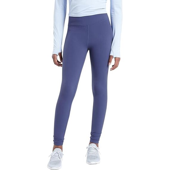 Haloumoning Leggings Mädchen Yogahose Einfarbig Jogginghose Laufhose Sporthose Trainninghose Basic Elastisch Blickdichte Hose für Kinder Blau 11-12Jahre