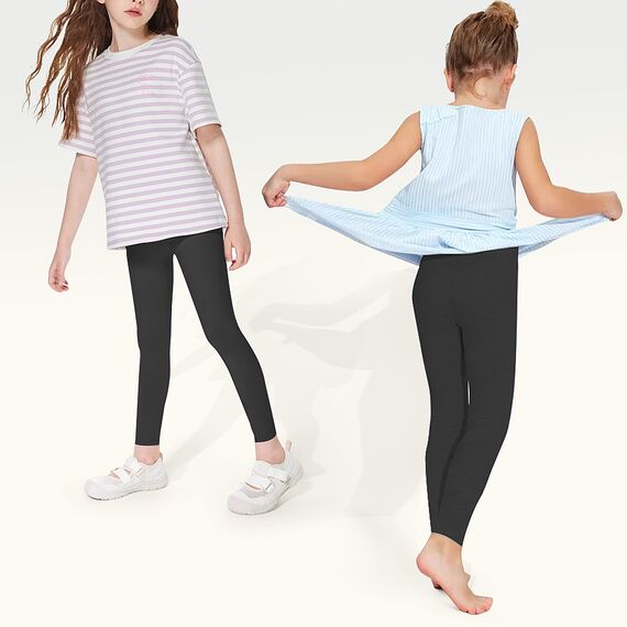 Uizuooy Kinder Leggings Mädchen Baumwolle Sportleggings Komfortable Tanzhose Elastisch Fitness Hose Basic für Kinder3er-Pack 2708-BL-158