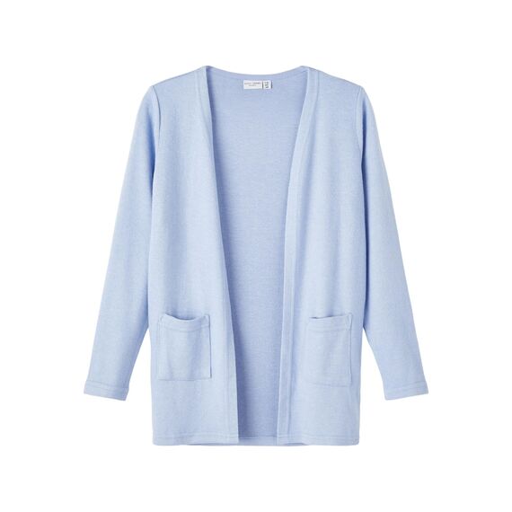 Name IT Mädchen Nkfvicti Ls Knit Card L Noos Strickjacke, Hellblau, 50 EU