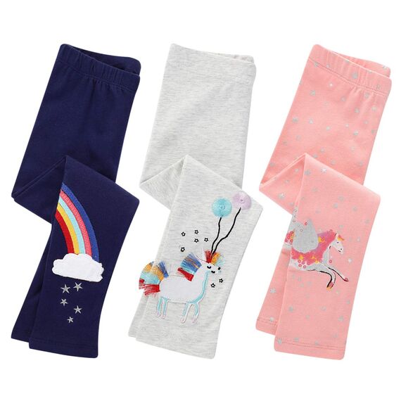 EmaoFun Mädchen Leggings Multipack,Kinder Hose Kleinkind aus Baumwolle,3er-Pack Set(Color2 7T)