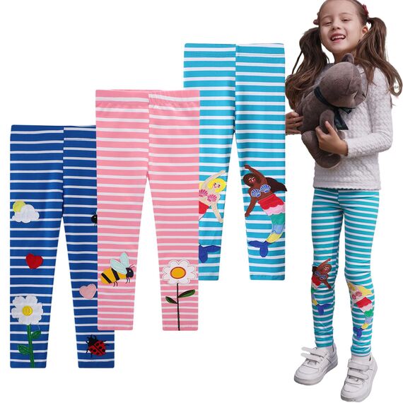 EmaoFun Mädchen Leggings Multipack,Kinder Hose Kleinkind aus Baumwolle,3er-Pack Set(Flora 3T)