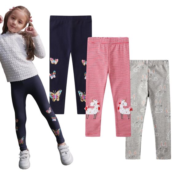 EmaoFun Mädchen Leggings Multipack,Kinder Hose Kleinkind aus Baumwolle,3er-Pack Set,Größe Einhorn 3Y