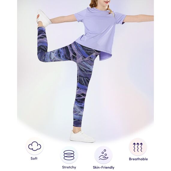 Domee Mädchen Sport Leggings Sporthose Turnhose Gymnastik Fitness Bunte Lila 134-140 (Herstellergröße 140)