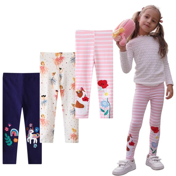 EmaoFun Mädchen Leggings Multipack,Kinder Hose Kleinkind aus Baumwolle,3er-Pack Set,Größe Flügel 3Y