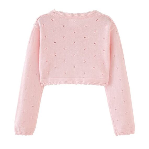 Proumhang Bolero Shrug Strickjacke für Mädchen Langärmelige Baumwollstrickpullover EIN-Knopf-Schal Jacke Sweatshirt Mäntel Chlidren Kleid Cover Up Für 3-10 Jahre Rosa 110