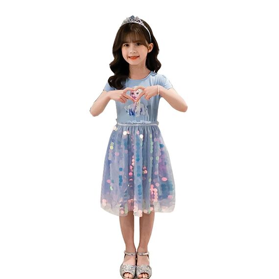 Renholin Kleider Shine Sommer Kleid Kurzarm Gefrorene Eiskönigin Prinzessin EIS Prinzessin Mädchen Kinder Party Rock