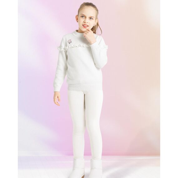 Adorel Mädchen Thermo Leggings Baumwolle Gefütterte Winter Warme Dicke Hosen Weiß 122-128 EU (Herstellergröße 130)